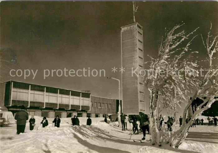 Oberwiesenthal Erzgebirge HoG Fichtelberghaus Aussichtsturm Kurort Skifahrer Win