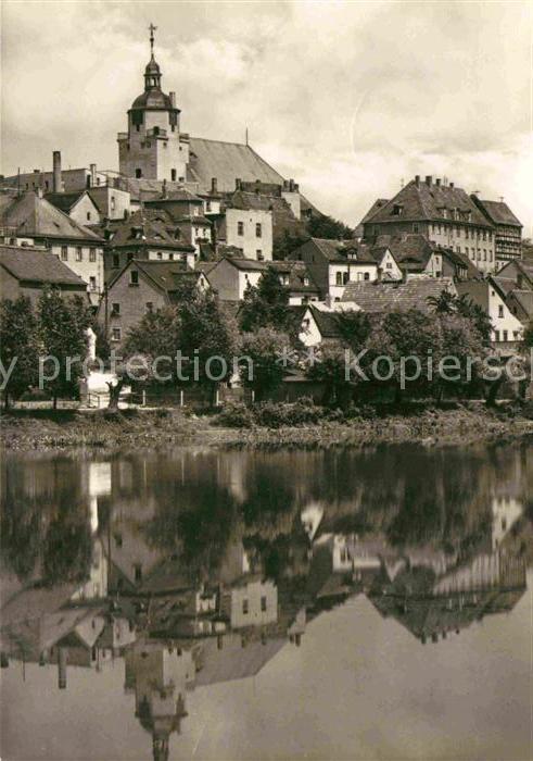 Ronneburg Thueringen Ansicht vom Fluss aus Altstadt Kirche Wasserspiegelung