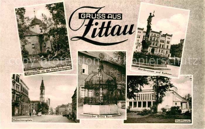 Zittau Blumenuhr Fleischerbastei Marsbrunnen Rathaus Stadttheater Gruene Born Ha