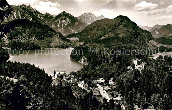 Hohenschwangau Blick von der Jugend auf Alpsee Schwansee Tiroler und Allgaeuer H