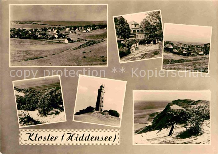 Kloster Hiddensee Teilansichten Duenen Kueste Leuchtturm