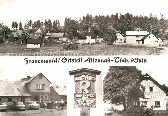 Allzunah Teilansichten Gaststaette Wegweiser Rennsteig Hoehenweg Thueringer Wald