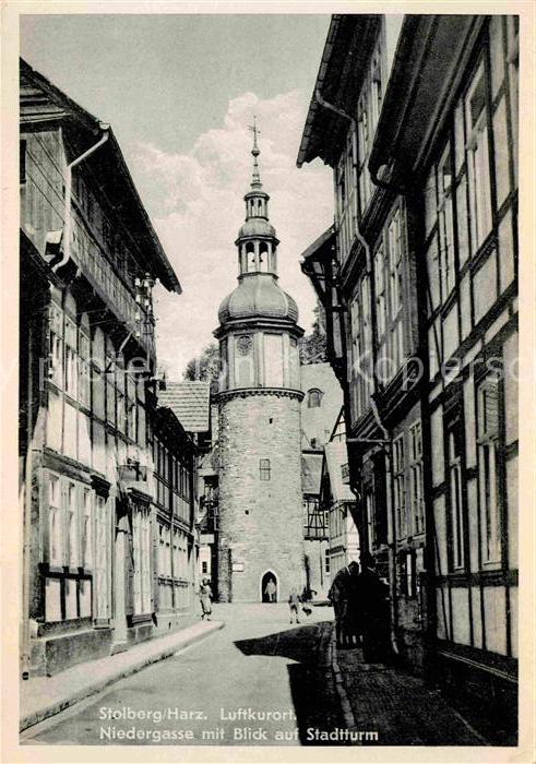 Stolberg Harz Niedergasse mit Blick auf Stadtturm
