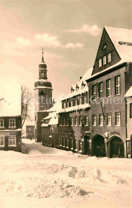 Wolkenstein Erzgebirge Ortspartie an der Kirche im Winter
