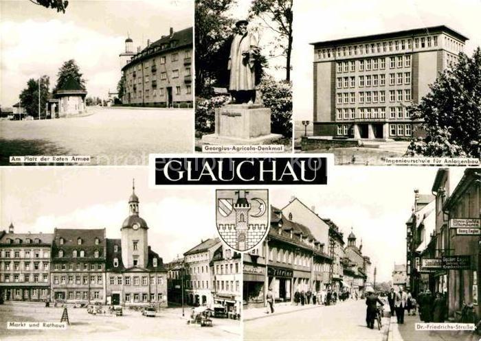 Glauchau Platz der Roten Armee Georgius Agricola Denkmal Ingenieurschule Anlagen