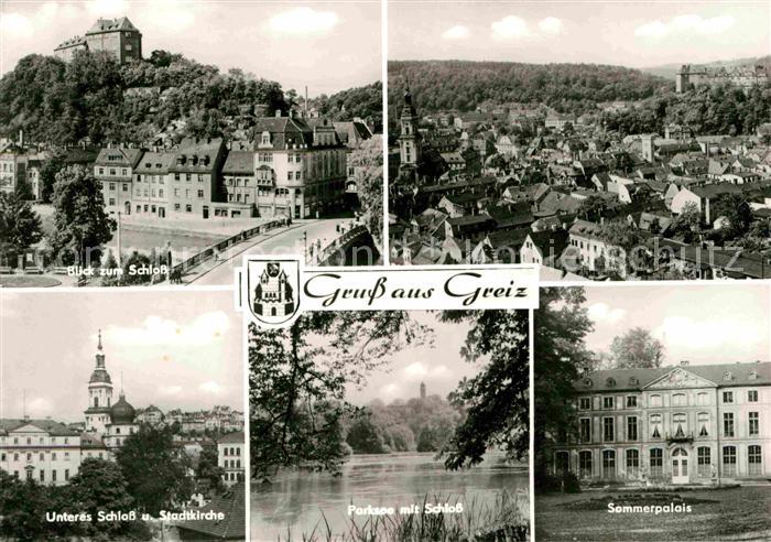 Greiz Thueringen Schloss Stadtbild mit Kirche Parksee Sommerpalais