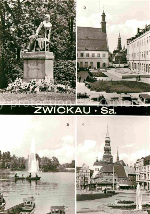 Zwickau Sachsen Robert Schumann Denkmal Neuberinplatz Schwanenteich Hauptmarkt