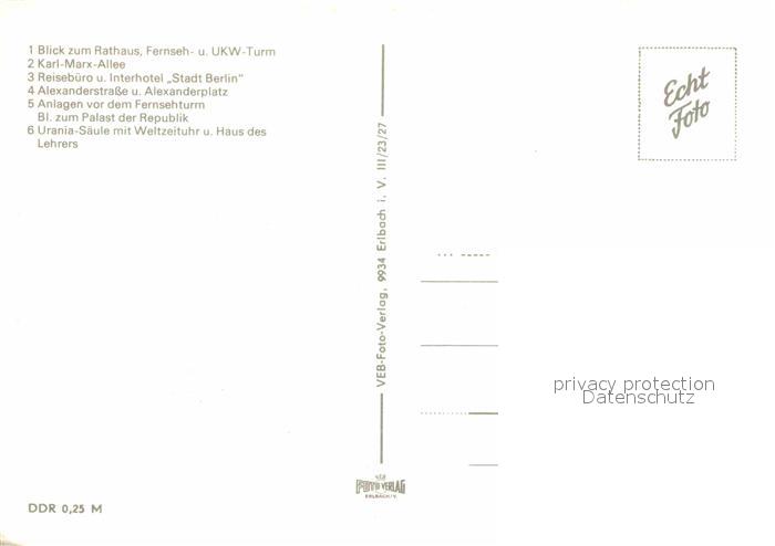 BERLIN CITY Rathaus Fernsehturm Karl Marx Allee Reisebuero Interhotel Alexander – Bild 2