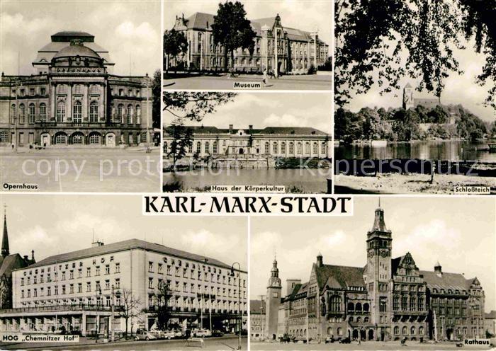 Karl-Marx-Stadt Opernhaus Museum Haus der Koerperkultur Schlossteich Kirche Rath