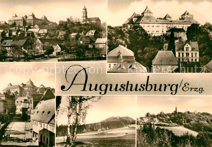 Augustusburg Ortsansicht mit Schloss Kirche Strassenpartie Poehlberg