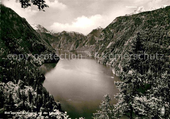 St Bartholomae Blick von der Rabenwand auf den Koenigssee Alpenpanorama Watzmann