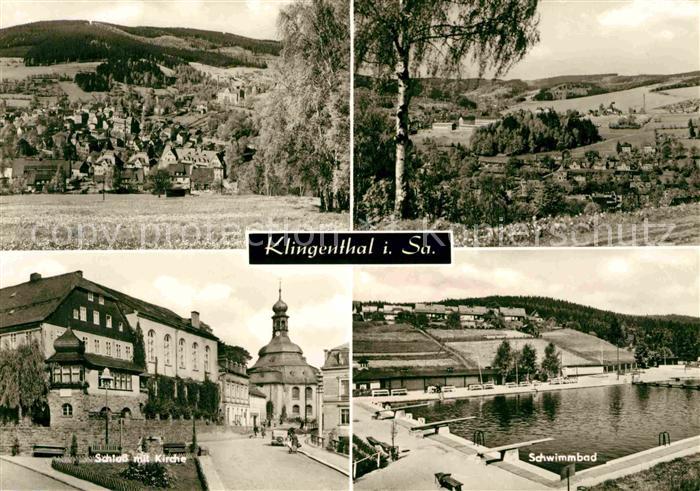 Klingenthal Vogtland Schloss mit Kirche Teilansicht Schwimmbad