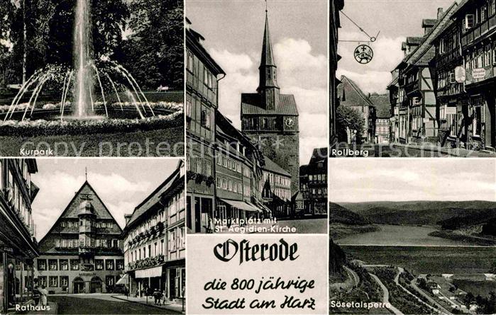 Osterode Harz Kurpark Marktplatz Aegidien Kirche Rollberg Rathaus Soesetalsperre