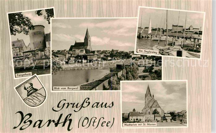 Barth Fangelturm Borgwallblick Seglersteg Marktplatz mit St Marien