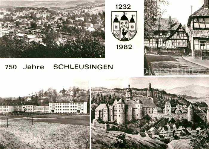 Schleusingen Teilansicht Muenzgasse Gerhard Hauptmann Schule Schloss Alter Stich