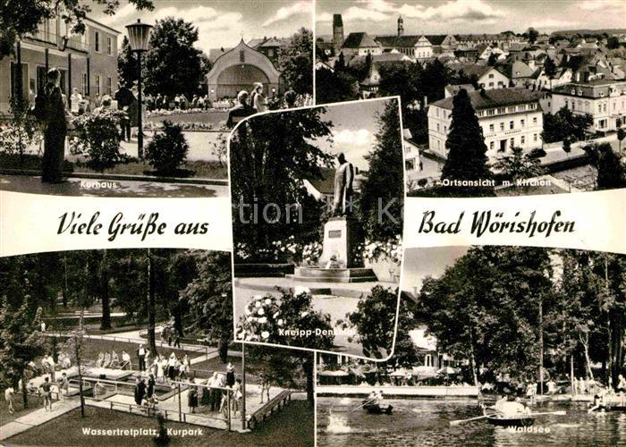 Bad Woerishofen Kurhaus Ortsblick mit Kirchen Wassertretplatz Waldsee