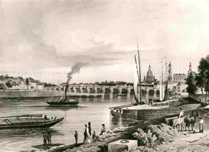 DRESDEN Elbe Elbepartie Stahlstich