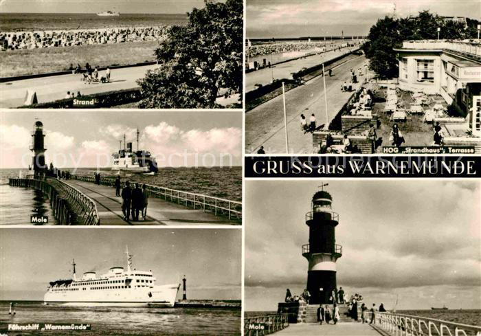 Warnemuende Ostseebad Strand HOG Strandhaus Mole Faehrschiff Warnemuende Leuchtt