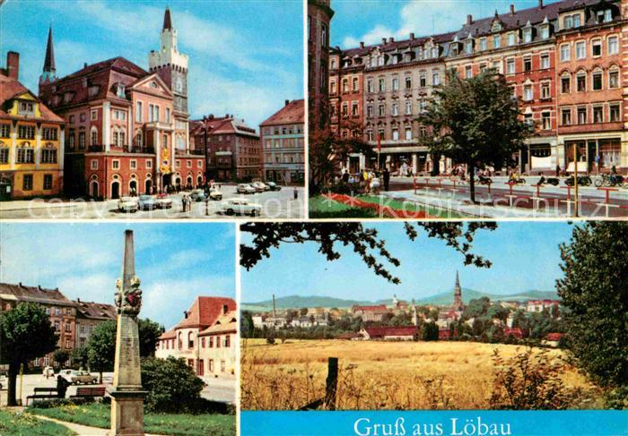 Loebau Sachsen Rathaus Bahnhofstrasse Postmeilensaeule Panorama