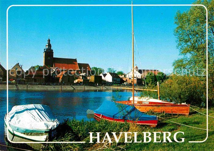Havelberg Ortspartie an der Havel Segelboot Kirche