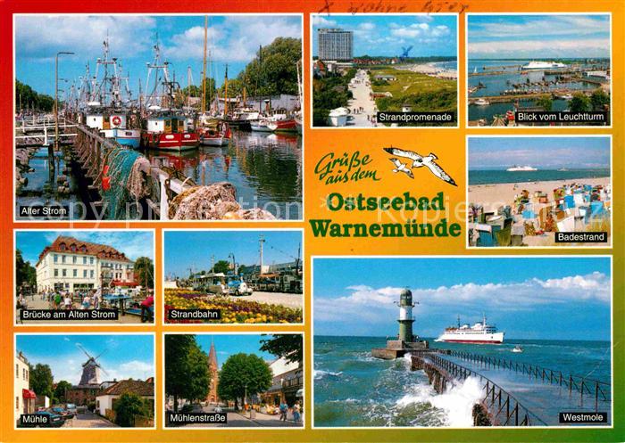 Warnemuende Ostseebad Alter Strom Fischkutter Strandpromenade Bruecke Muehle Leu