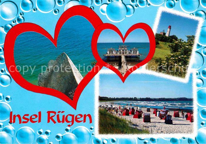 Insel Ruegen Strand Leuchtturm Seebruecke Kreidefelsen Herzen