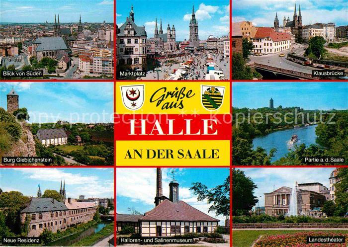 Halle Saale Stadtbild von Sueden Marktplatz Klausbruecke Saale Landestheater Mus