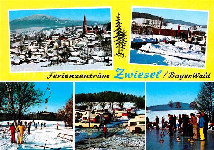 Zwiesel Niederbayern Ortsansicht mit Kirche Ferienzentrum Camping Wintersport