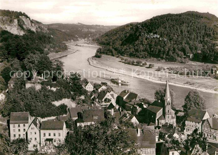 Wehlen Sachsen Ortsansicht mit Kirche Elbtal Elbsandsteingebirge