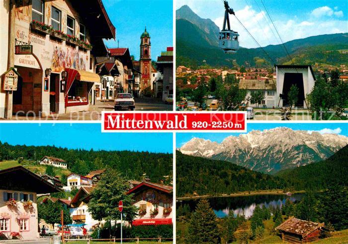 Mittenwald Bayern Ortsansicht Cafe Konditorei Fassadenmalerei Kirche Karwendelba