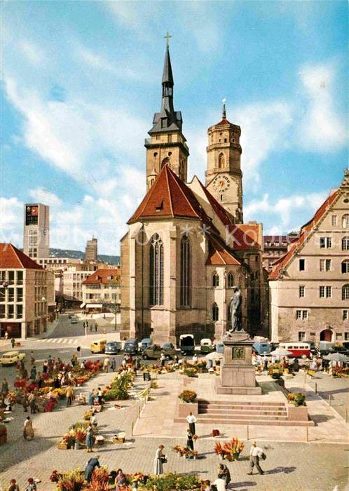 STUTTGART  CITY Schillerplatz mit Stiftskirche Denkmal Statue