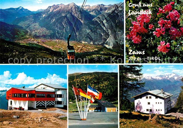 Zams Bergbahn Alpenpanorama Berghotel Gaststaette Flaggen Blumen