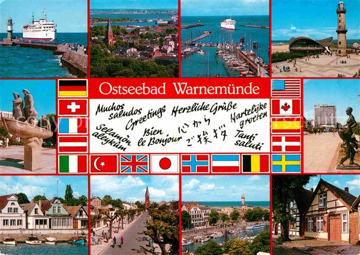 Warnemuende Ostseebad Hafeneinfahrt Faehre Leuchtturm Teepott Wahrzeichen Lotsen
