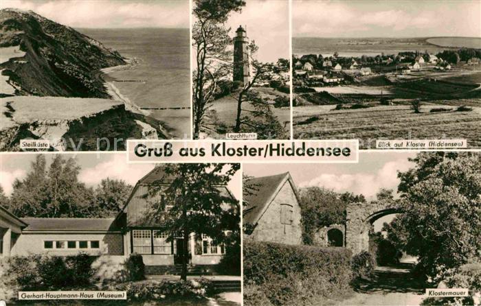 Kloster Hiddensee Klostermauer Gerhart-Hauptmann-Haus Steilkueste Leuchtturm