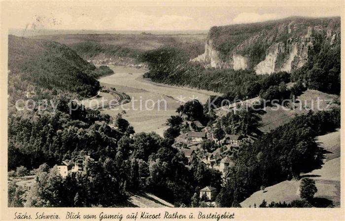 Rathen Saechsische Schweiz Basteigebiet Blick vom Gamrig