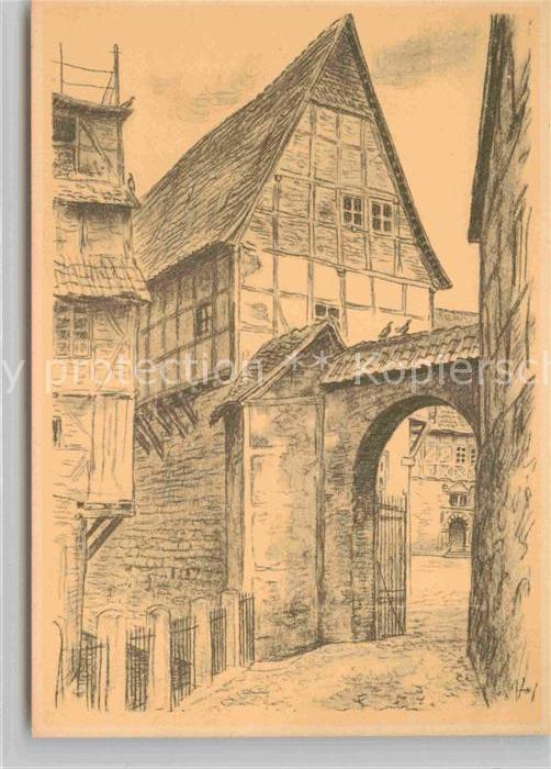 Quedlinburg Harz Offsetdruck nach Kreidezeichnung von K. Hedloff Eingang Fleisch