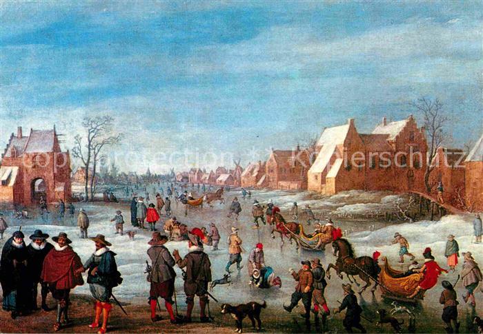 Kuenstlerkarte J. C. Droochsloot Schlittschuhlaeufer