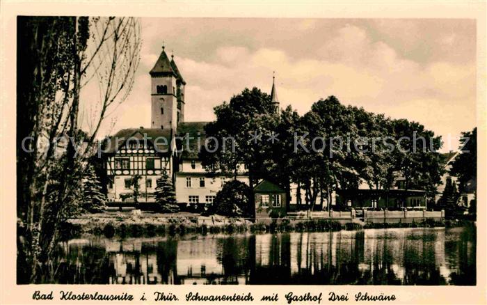 Bad Klosterlausnitz Schwanenteich mit Gasthof drei Schwaene