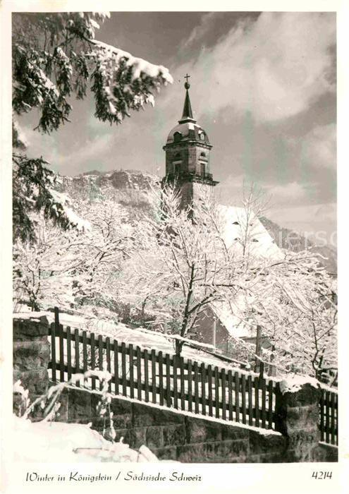 Koenigstein Saechsische Schweiz Kirche im Winterkleid