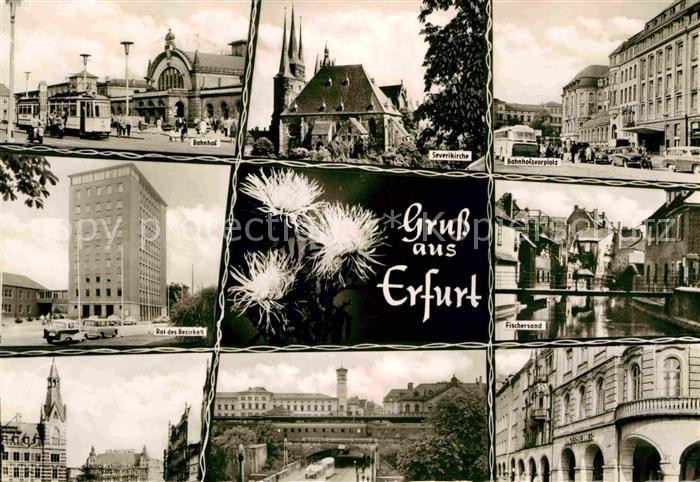 ERFURT  CITY Bahnhof Rat des Bezirkes Severinkirche Bahnhofsvorplatz