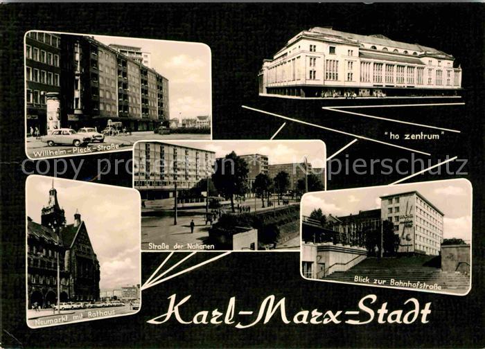 Karl-Marx-Stadt Neumarkt mit Rathaus Bahnhofstrasse Wilhelm-Pieck-Strasse