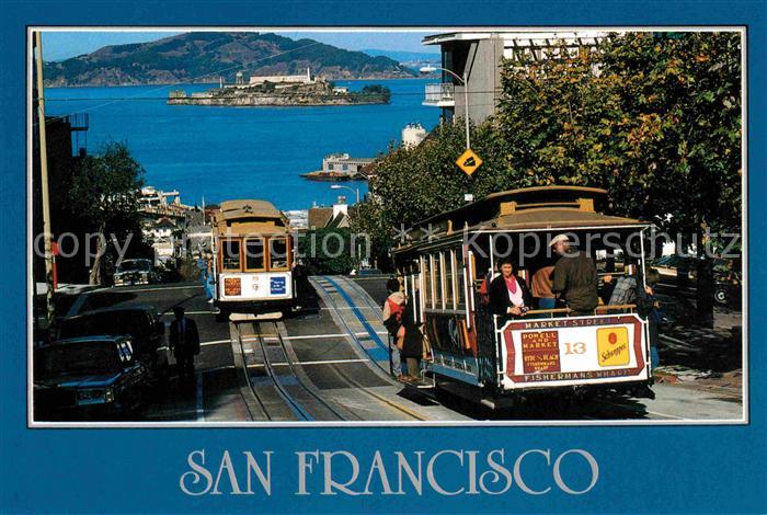 San Francisco California Cable Cars Hyde Street with Alcatraz
