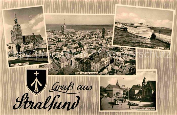 Stralsund Mecklenburg Vorpommern Kirche St Nikolai Altstadt Mole Faehrschiff Vor