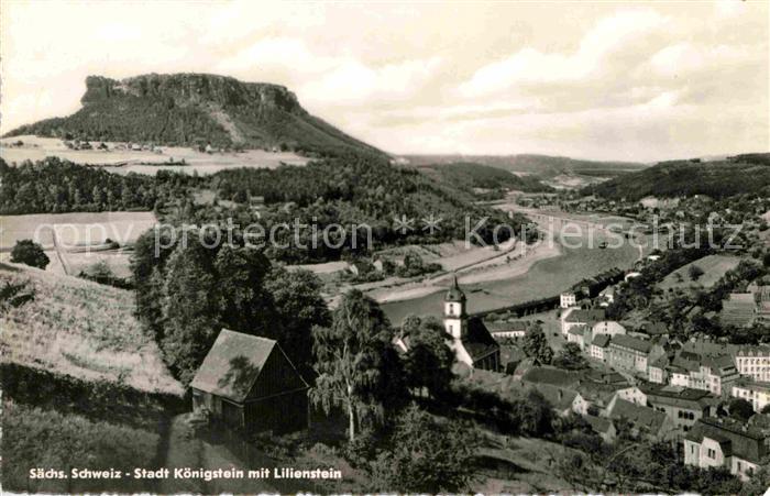 Koenigstein Saechsische Schweiz Panorama Elbtal mit Lilienstein Tafelberg Elbsan