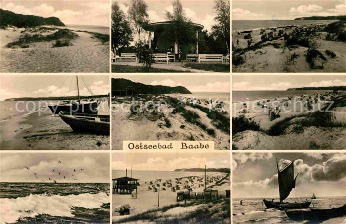 Baabe Ostseebad Ruegen Strand Duenen Fischerboote Konzertpavillon
