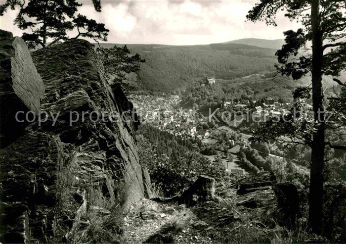Schwarzburg Thueringer Wald Panorama Blick vom Trippstein Felsen