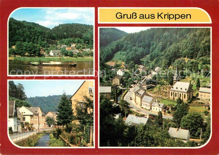 Krippen Bad Schandau Elbfaehre Krippenbach Blick vom Pueschelberg Kirche