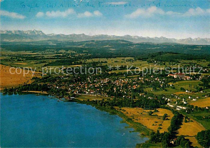 Diessen Ammersee gegen Zugspitze und Tiroler Alpen Fliegeraufnahme