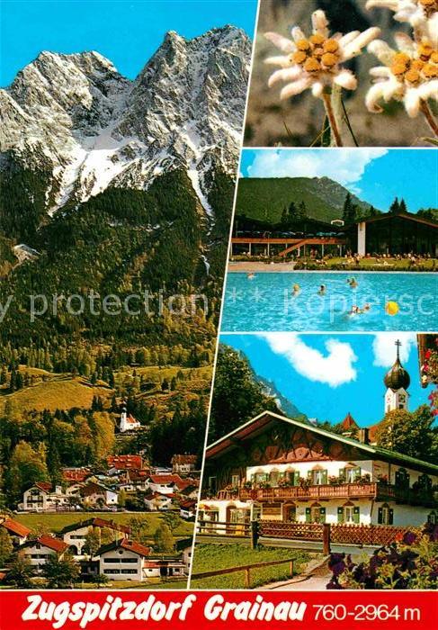 Grainau Waxenstein Edelweiss Freibad Kramer Ortspartie mit Zugspitze