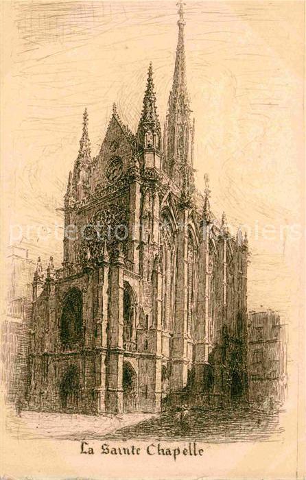 Paris La Sante Chapelle Dessin Künstlerkarte
